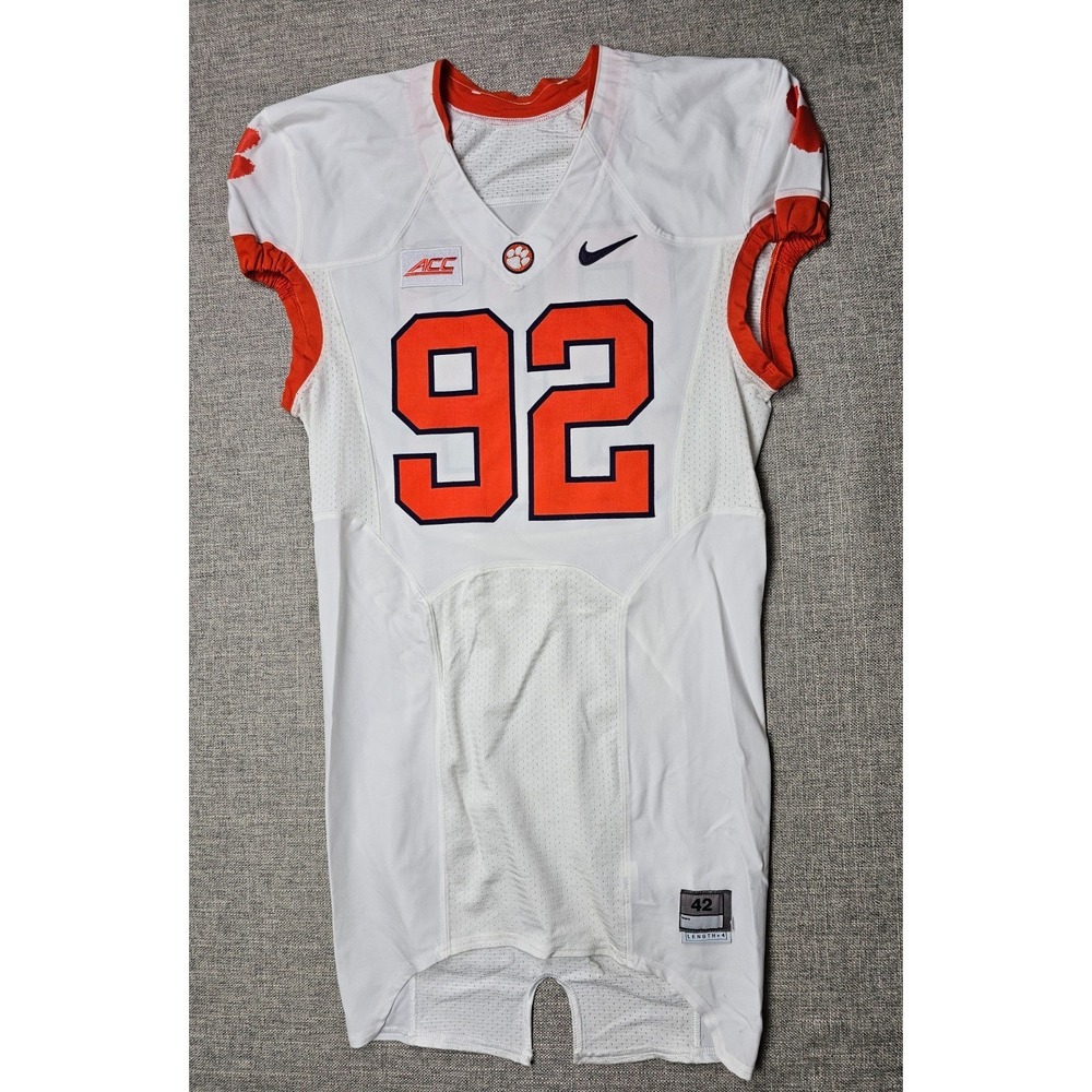 Clemson Tigers Football Jersey Mens 42 L White Game Worn Team Issued Nike #92
